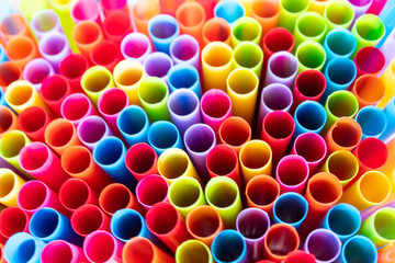 Drinking straws colorful coming together.