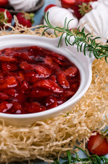 Dessert with slices of strawberries