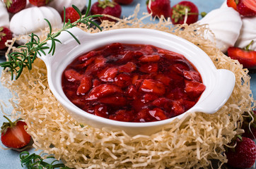 Dessert with slices of strawberries