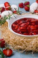 Dessert with slices of strawberries