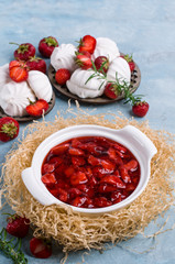 Dessert with slices of strawberries