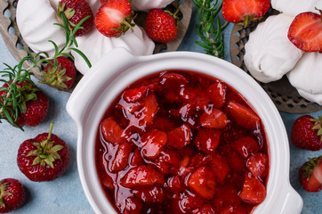 Dessert with slices of strawberries
