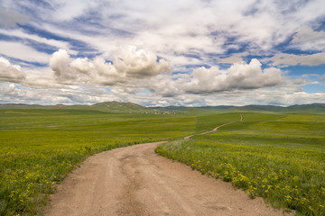 Проселочная дорога, Забайкальский край, степные просторы 