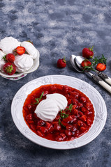 Dessert with slices of strawberries