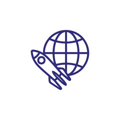 Global mission line icon. Planet, globe, rocket, start. Global business concept. Can be used for topics like startup, management, new project