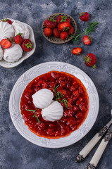 Dessert with slices of strawberries