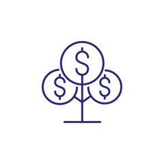 Investment line icon. Money, tree, dollar symbol. Finance concept. Can be used for topics like business, finance management, profit, income