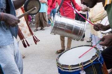 Fototapeta na wymiar Rath jatra festival - drummers playing