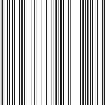 Seamless pattern of black vertical stripes. Linear background of vertical stripes different width. Vector illustration
