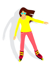 Fototapeta na wymiar Young girl on roller skates on white background. Vector illustration