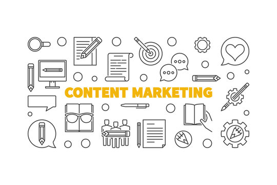 Content Marketing vector line concept horizontal banner