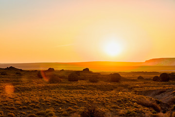 The wonderful Golden Hour with Round Rocks at sunset in Naizatau of Mangystau, Kazakhstan