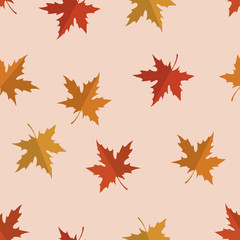 Naklejka na ściany i meble Vector seamless pattern with red, yellow and orange maple leaves. Colors of autumn nature for your design.