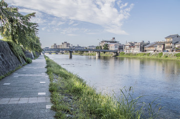 Fototapeta na wymiar Along The Kamo River Kyoto Japan 2015
