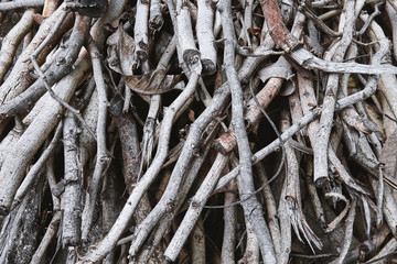 Pine of dried small rustic brown firewood