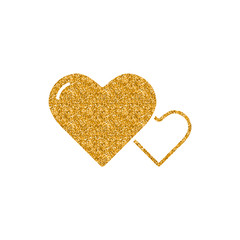 Heart shape icon in gold glitter texture. Sparkle luxury style vector illustration.