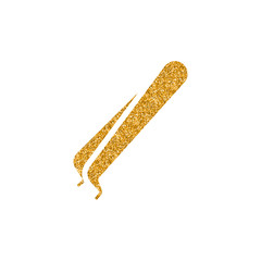 Tweezers icon in gold glitter texture. Sparkle luxury style vector illustration.