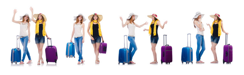 Woman going to summer vacation isolated on white