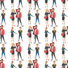 Business people man and woman full length professional portrait seamless pattern background community characters vector illustration.