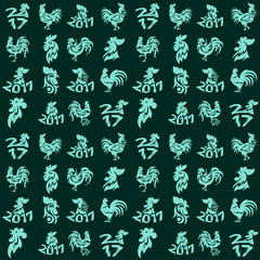 Rooster cock vector seamless pattern background cute cartoon illustration new year 2017 badges bird symbol cock farm animal hen cockerel chinese silhouette .