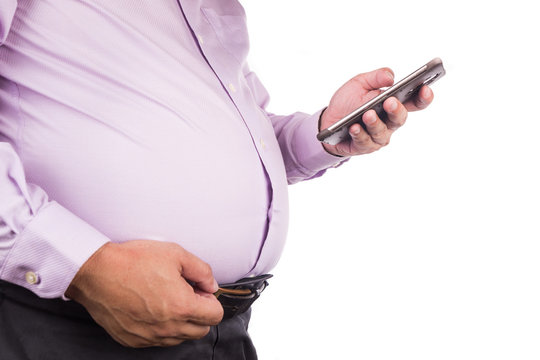 Men pinching unhealthy big tummy with visceral or subcutaneous fats