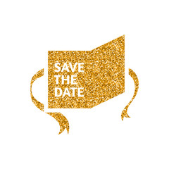 Wedding card icon in gold glitter texture. Sparkle luxury style vector illustration.