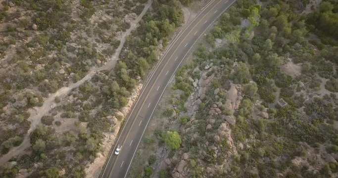 Overhead view of a road running through the Sonoran Desert in Arizona