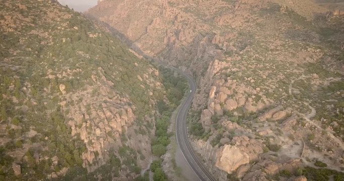 Overhead view of a road running through the Sonoran Desert in Arizona