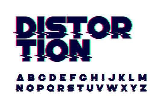 Trendy style distorted glitch typeface