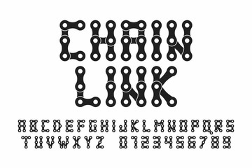 Bike chain font, alphabet letters and numbers