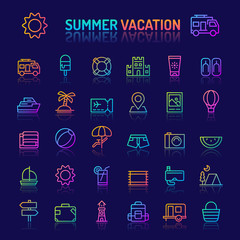 Summer Vacation Gradient Line Icon Set (EPS 10)
