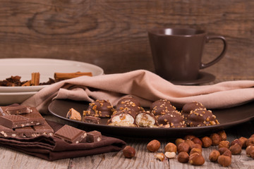 Chocolate truffles with caramel cream filling.