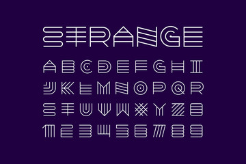 Fototapeta na wymiar Thin lines modern font, alphabet and numbers