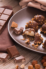 Chocolate truffles with caramel cream filling.