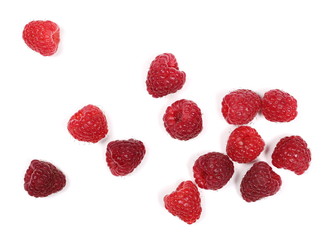 Raspberries isolated on white background and texture, top view
