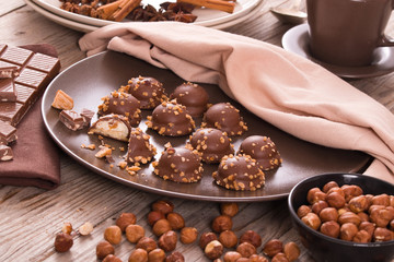 Chocolate truffles with caramel cream filling.