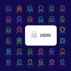 Users & Avatars Gradient Line Icon Set (EPS 10)