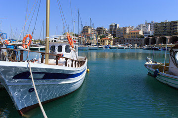 Heraklion port and venetian harbour in island of Crete, Greece