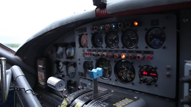 Seaplane cockpit and control panels.