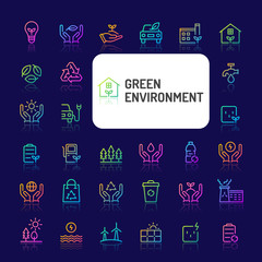 Eco-Friendly Environment Gradient Line Icon Set (EPS 10)