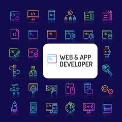 Web & App Developer Gradient Line Icon Set (EPS 10)
