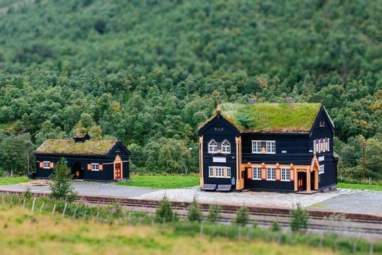 Isolated Railway Station somewhere in Norway, with miniature-like aspect