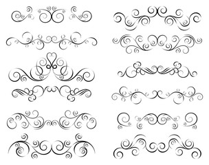 Set of curls and scrolls. Decorative divider elements for frames and books. Elegant swirl vector illustration. 