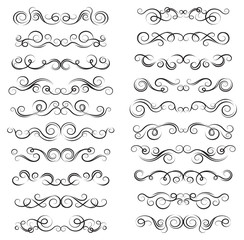 Obraz premium Set of curls and scrolls. Decorative divider elements for frames and books. Elegant swirl vector illustration. 