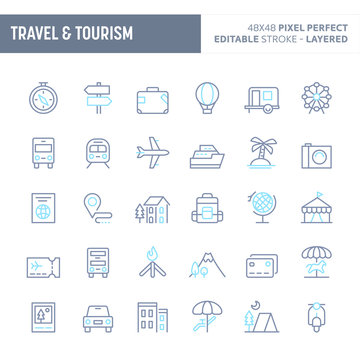 Travel, Tourism & Vacation Minimal Vector Icon Set (EPS 10)