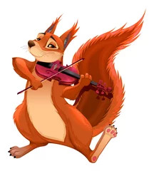 Fotobehang Grappige eekhoorn speelt viool. © ddraw