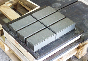 Made of mortar paving slabs, close-up, manufacture of paving slabs