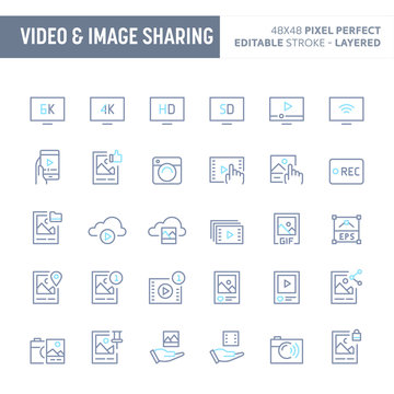 Video & Image Sharing Minimal Vector Icon Set (EPS 10)