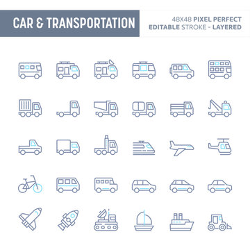Car & Transportation Minimal Vector Icon Set (EPS 10)
