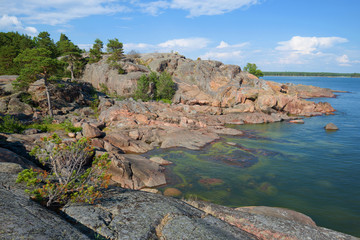 A July day on the rocks of the peninsula of Hanko. Southern Finland
